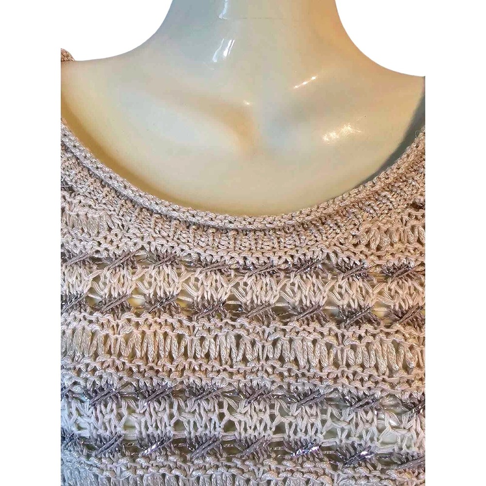 Lucky Brand Sweater Women XS Cream Silver Metallic Open Knit New 7W50994 - Picture 10 of 13